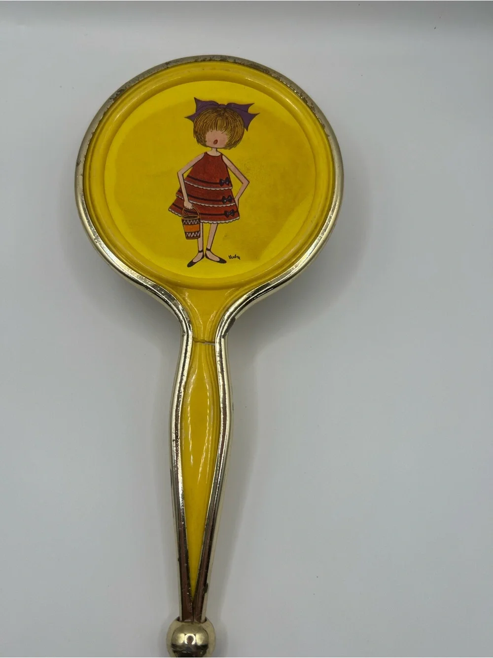 Source Unknown Yellow and Purple Hand Mirror with Girl Illustration